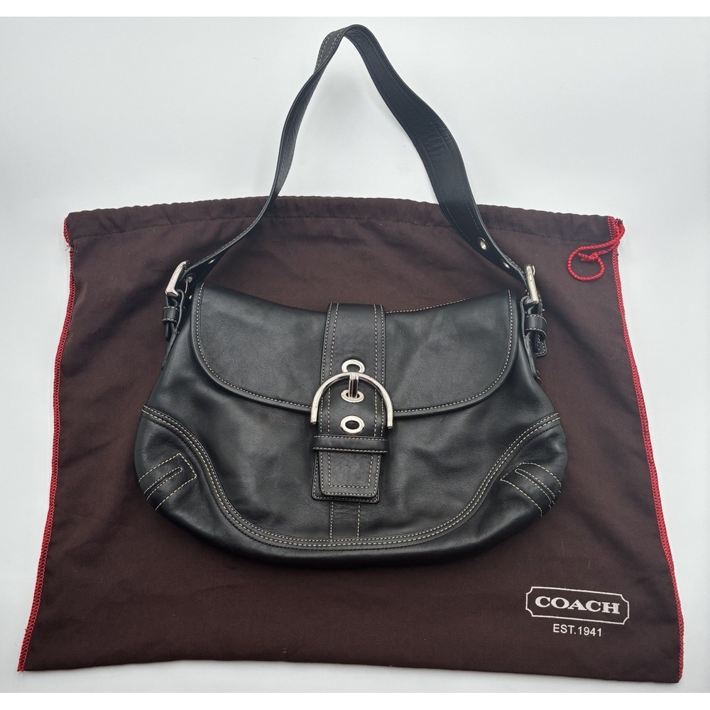 Coach D066-F10192 MEDIUM Vintage Soho Buckle Flap Y2K Black Leather Shoulder Bag
